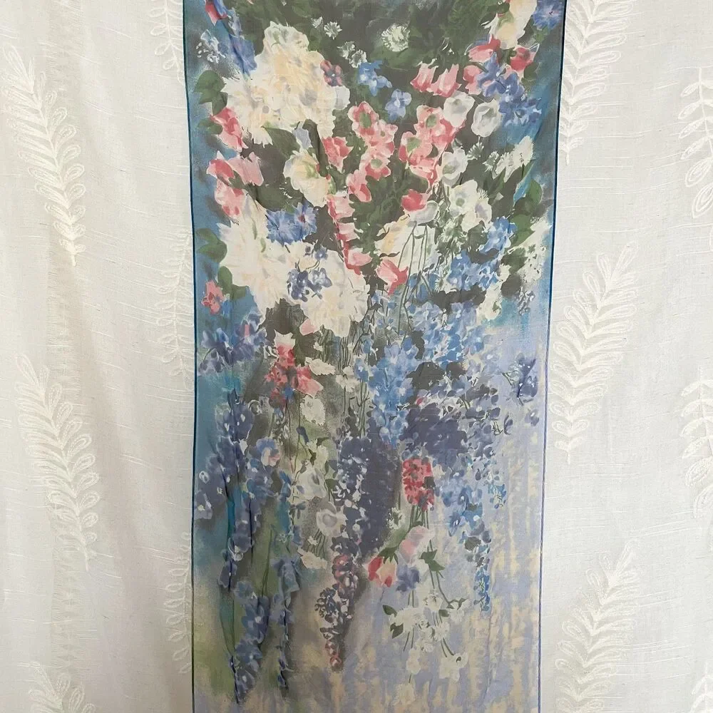 Vintage Larkspur, Peonies, and Canterbury Bells by Laura Coombs Hills Silk Scarf